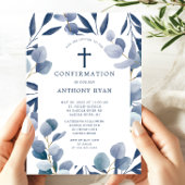 Celestial Blue Leaf Boys bevestigingsuitnodiging Kaart