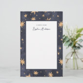 Celestial Blue met Faux Gold Stars Briefpapier (Staand voorkant)
