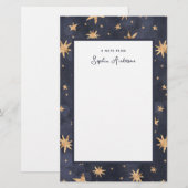 Celestial Blue met Faux Gold Stars Briefpapier (Voorkant / Achterkant)