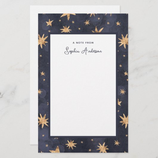 Celestial Blue met Faux Gold Stars Briefpapier (Voorkant / Achterkant)