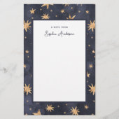 Celestial Blue met Faux Gold Stars Briefpapier (Voorkant)