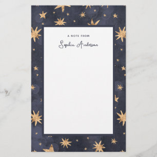 Celestial Blue met Faux Gold Stars Briefpapier