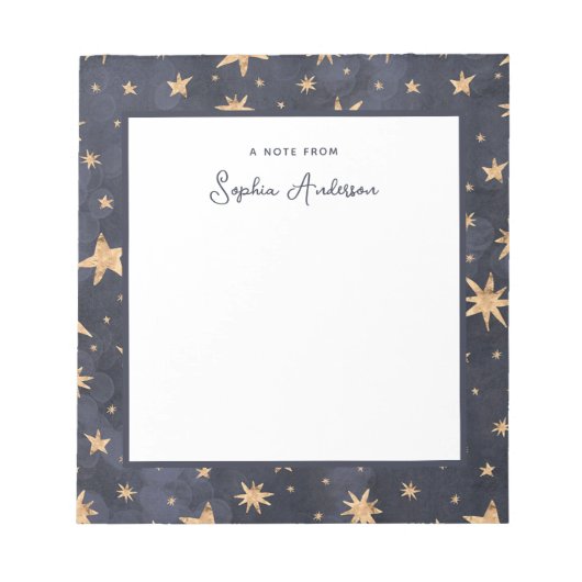 Celestial Blue met Faux Gold Stars Notitieblok (Voorkant)