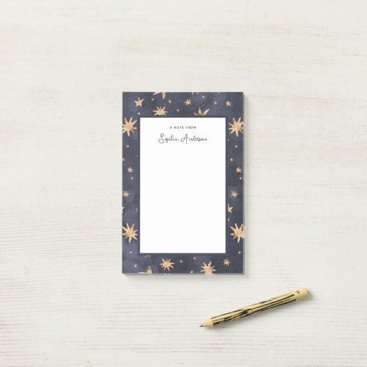 Celestial Blue met Faux Gold Stars Post-it® Notes (Op bureau)