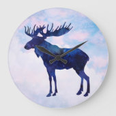 Celestial Blue Moose Silhouette Grote Klok (Voorkant)
