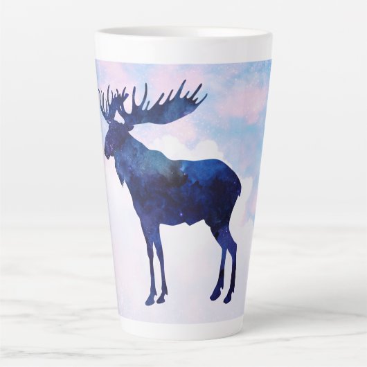 Celestial Blue Moose Silhouette Latte Mok (Voorkant)