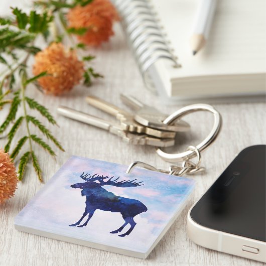 Celestial Blue Moose Silhouette Sleutelhanger (Voorkant Rechts)