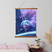 Celestial Blue Nebula & Ringed World Dreamscape Hangend Wandkleed (Slaapkamer)