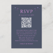 Celestial Blue Paarse Budget QR Code RSVP Foto Informatiekaartje (Voorkant)