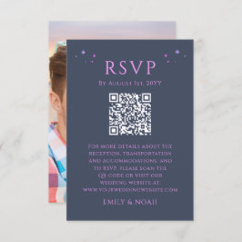 Celestial Blue Paarse Budget QR Code RSVP Foto Informatiekaartje