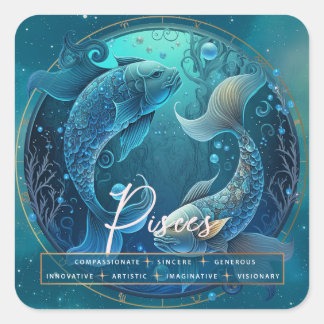 Celestial Blue Paarse Vissen Fantasy Zodiac Vierkante Sticker