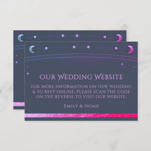 Celestial Blue Paarse Wedding Website RSVP QR Code Informatiekaartje (Voorkant / Achterkant)