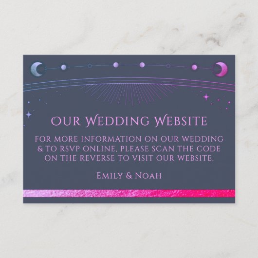 Celestial Blue Paarse Wedding Website RSVP QR Code Informatiekaartje (Voorkant)
