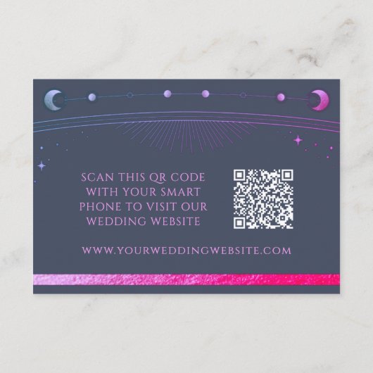 Celestial Blue Paarse Wedding Website RSVP QR Code Informatiekaartje (Achterkant)