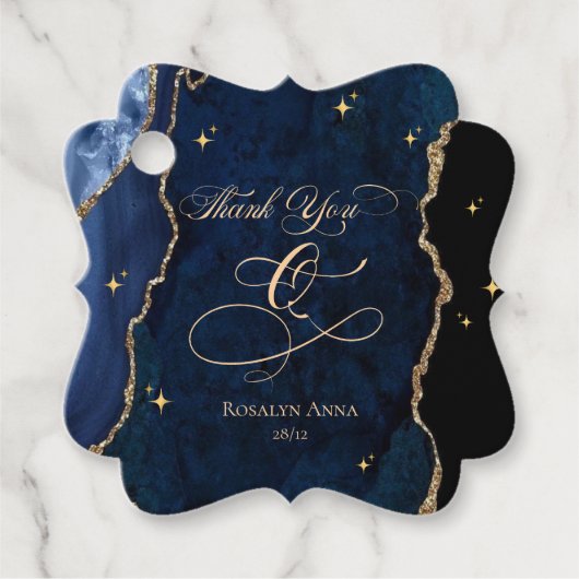  Celestial Blue Quinceanera Midnight Stars Moon  Bedankjes Labels (Voorkant)