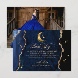 Celestial Blue Quinceanera Midnight Stars Moon  Bedankkaart