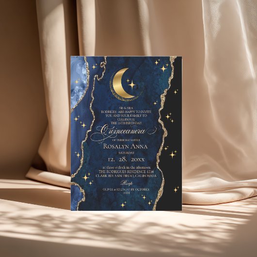  Celestial Blue Quinceanera Midnight Stars Moon  Kaart