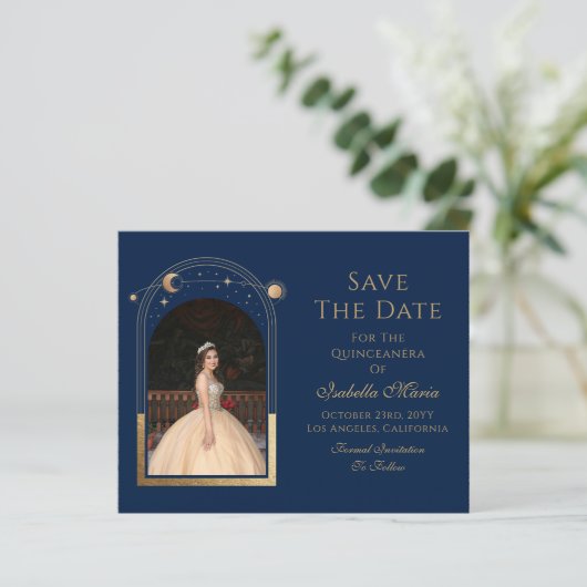 Celestial Blue Save The Date Verjaardag Quinceaner (Staand voorkant)
