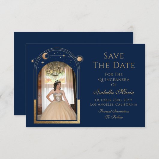 Celestial Blue Save The Date Verjaardag Quinceaner (Voorkant / Achterkant)