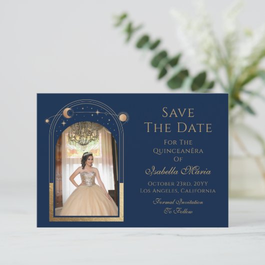Celestial Blue Save The Date Verjaardag Quinceaner (Staand voorkant)