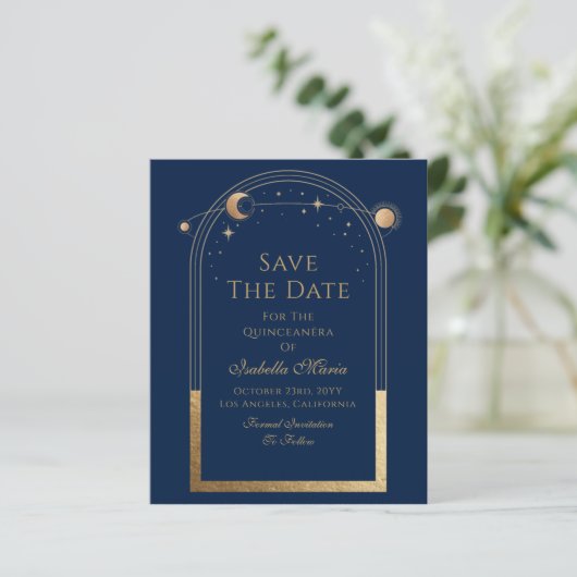 Celestial Blue Save The Date Verjaardag Quinceaner (Staand voorkant)