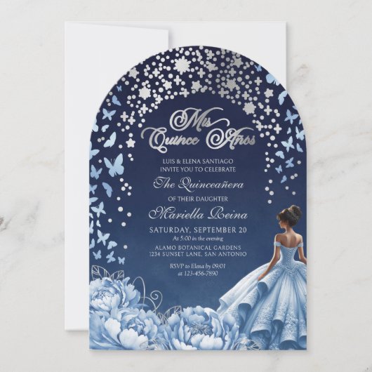 Celestial Blue Silver Princess Quinceanera Kaart (Voorkant)