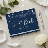 Celestial Blue Silver Sun Moon Stars Wedding  Gastenboek