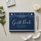 Celestial Blue Silver Sun Moon Stars Wedding  Gastenboek
