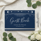 Celestial Blue Silver Sun Moon Stars Wedding  Gastenboek