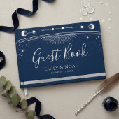 Celestial Blue Silver Sun Moon Stars Wedding  Gastenboek