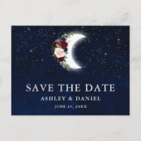 Celestial Blue Sky Floral Moon Save The Date
