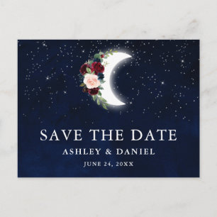 Celestial Blue Sky Floral Moon Save The Date Briefkaart