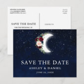 Celestial Blue Sky Floral Moon Save The Date Briefkaart (Voorkant / Achterkant)