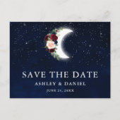 Celestial Blue Sky Floral Moon Save The Date Briefkaart (Voorkant)