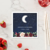 Celestial Blue Sky Maan Sterren Bloemen Bruiloft Servet (Insitu)