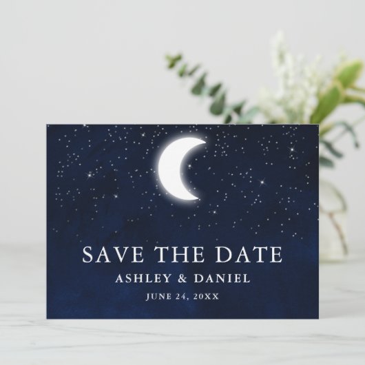Celestial Blue Sky Moon slaat de datum op Save The Date (Staand voorkant)