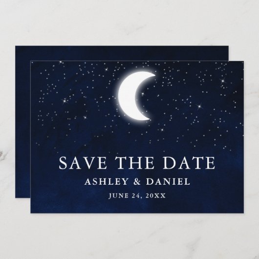 Celestial Blue Sky Moon slaat de datum op Save The Date (Voorkant / Achterkant)