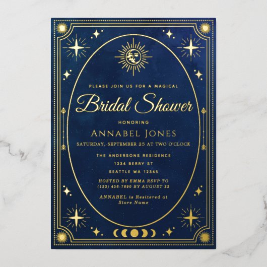 Celestial Blue Tarot Kaart Bridal Shower Invitatio (Voorkant)