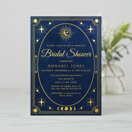 Celestial Blue Tarot Kaart Bridal Shower Invitatio (Staand Voorkant)