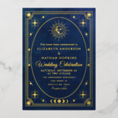 Celestial Blue Tarot Kaart bruiloft Folie Uitnodig (Voorkant)