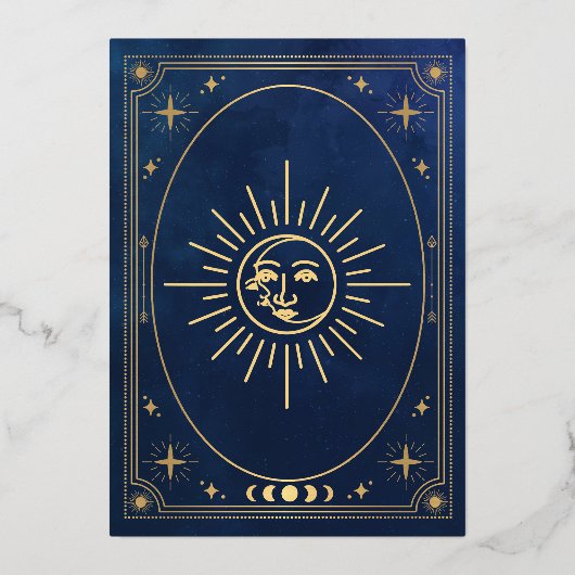 Celestial Blue Tarot Kaart bruiloft Folie Uitnodig (Achterkant)