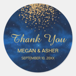Celestial Blue Universe met Gold Confetti Ronde Sticker