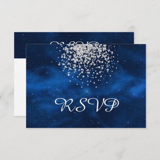 Celestial Blue Universe met Silver Confetti RSVP Kaartje (Voorkant / Achterkant)