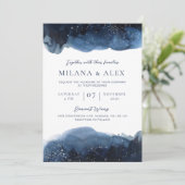 Celestial Blue Waterverf Invitation Kaart (Staand voorkant)