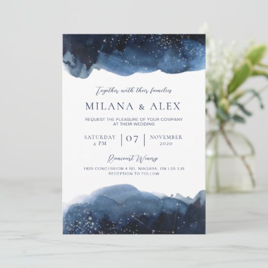 Celestial Blue Waterverf Invitation Kaart (Staand voorkant)