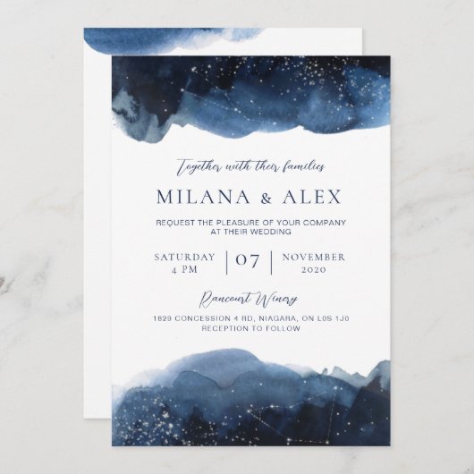 Celestial Blue Waterverf Invitation Kaart (Voorkant / Achterkant)