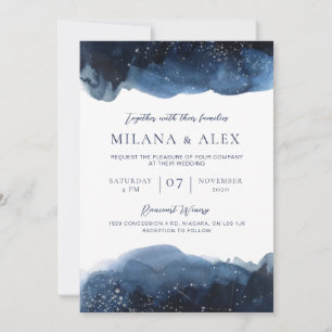 Celestial Blue Waterverf Invitation Kaart