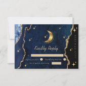 Celestial Blue Wedding Midnight Stars Moon RSVP Kaartje (Voorkant)