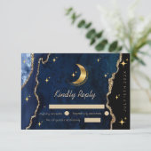 Celestial Blue Wedding Midnight Stars Moon  RSVP Kaartje (Staand voorkant)