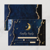 Celestial Blue Wedding Midnight Stars Moon  RSVP Kaartje (Voorkant / Achterkant)